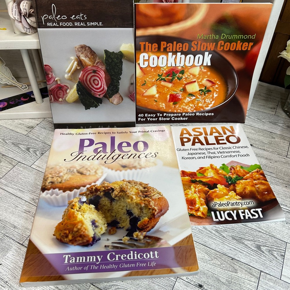 Paleo Cookbook Lot of 4 Books Asian Slow Cooker Eats Indulgences Softcover Recip
